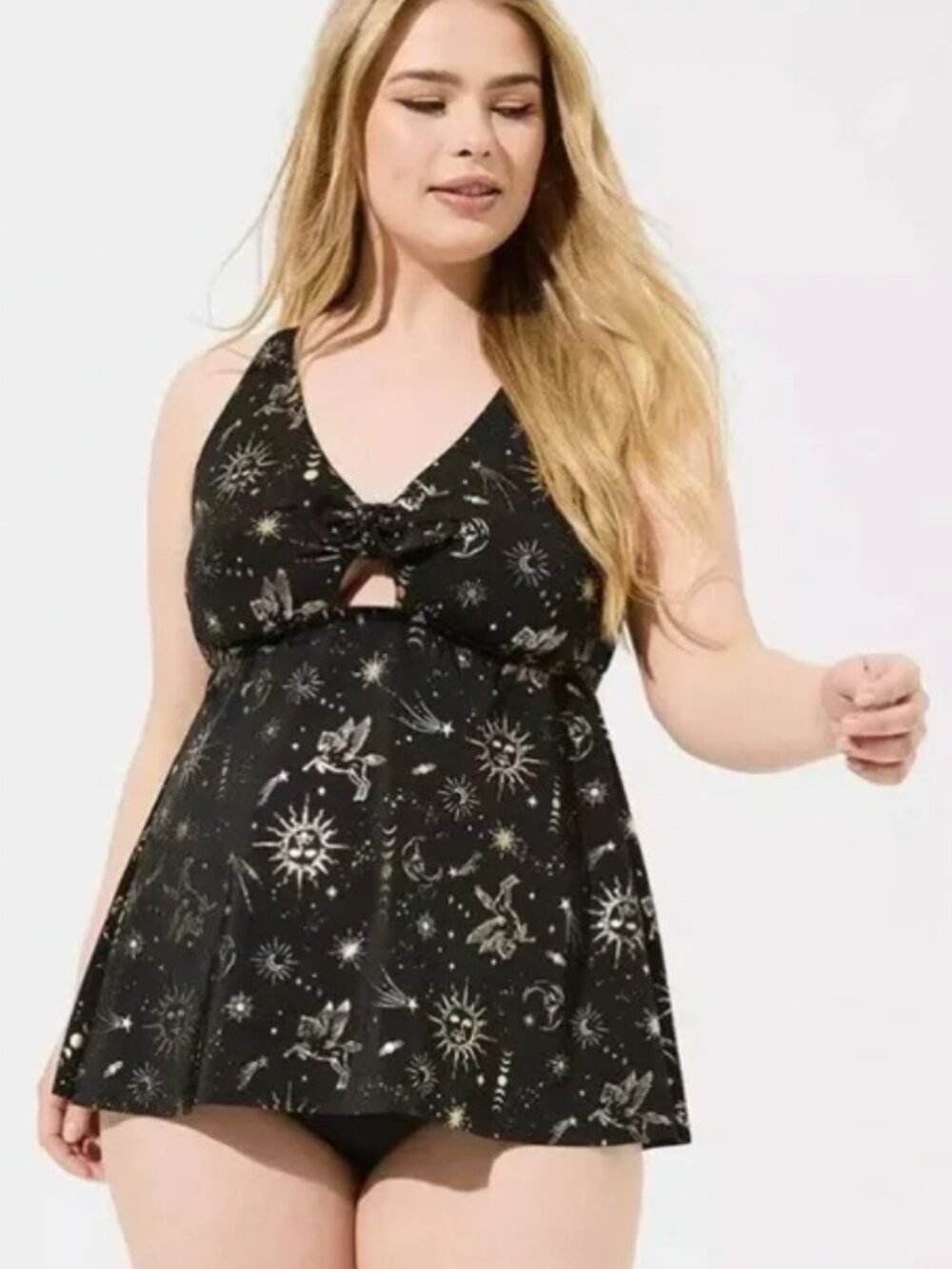 NWT Torrid Black Gold Celestial Space Twist Knot Keyhole Tankini Swim Top